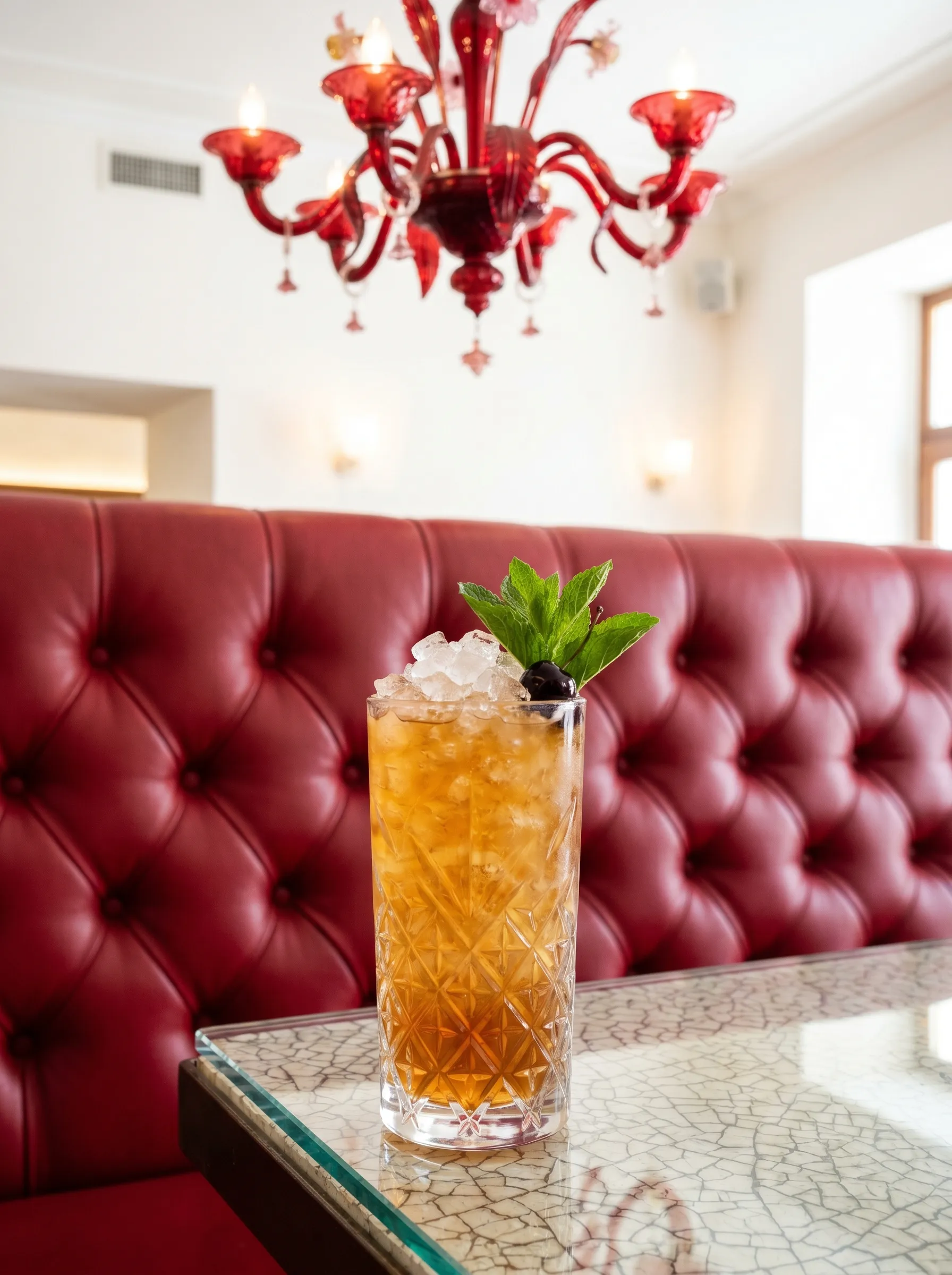 Negroni in bicchiere di cristallo, bar di sera